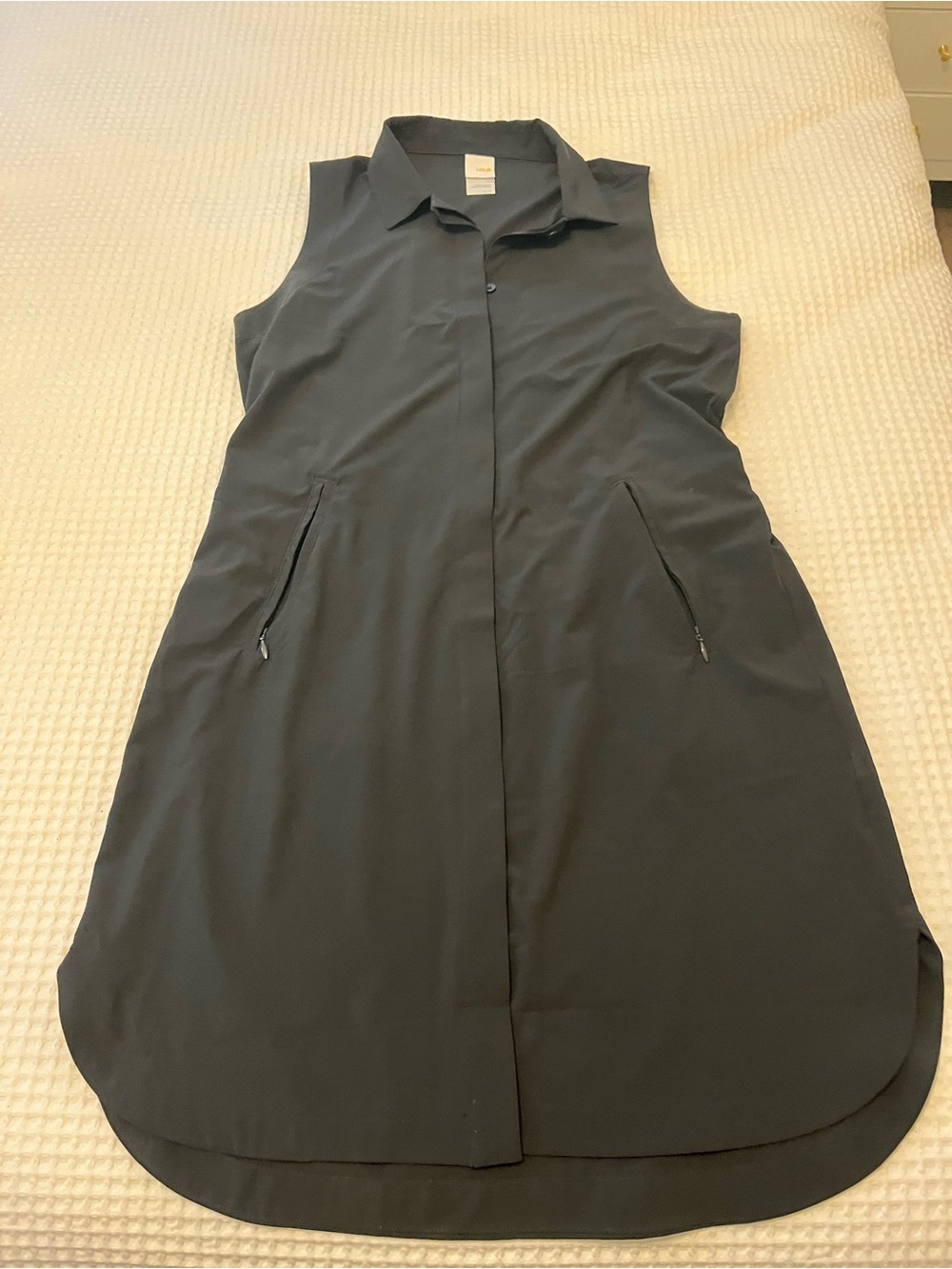 Lole Black Sleeveless Midi Shirt Dress with Zip Pockets